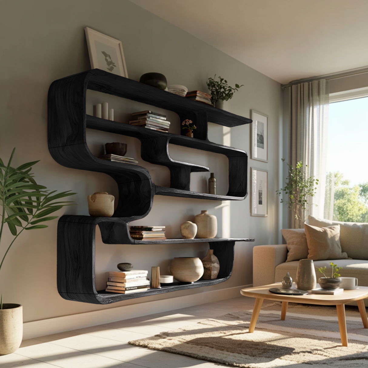 Rustic Live Edge Shelving Unit For Living Room Storage Display