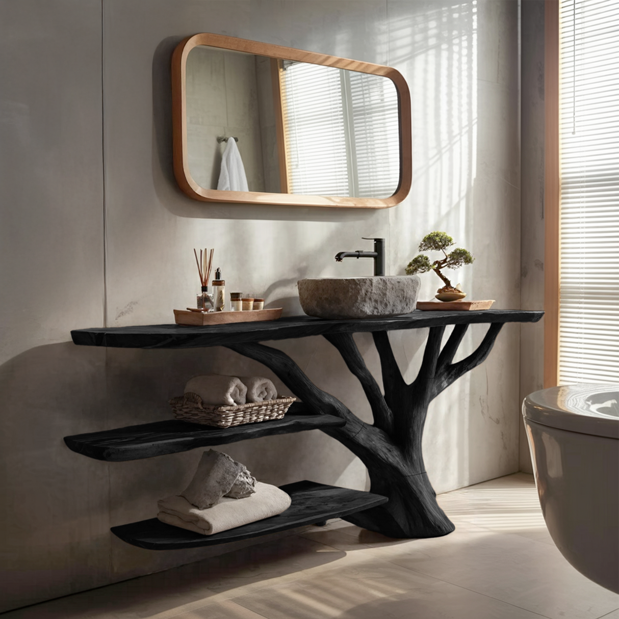 Farmhouse Wooden Live Edge Bathroom Vanity For Rustic Bathroom Design