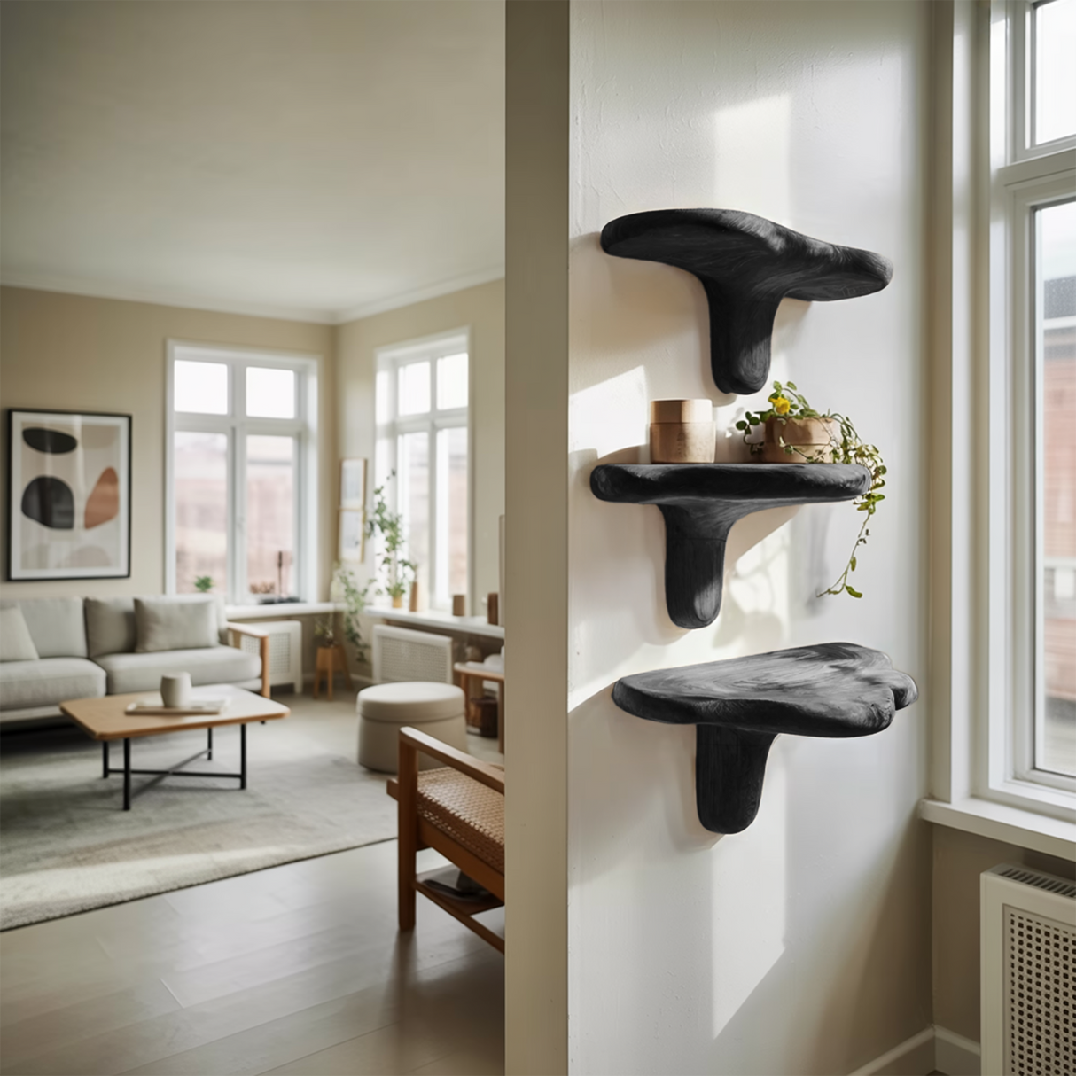 Handcrafted Wooden Mushroom Shelf For Modern Entryway Design