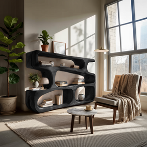 Modern Curved Bookcase Statement Piece For Living Room