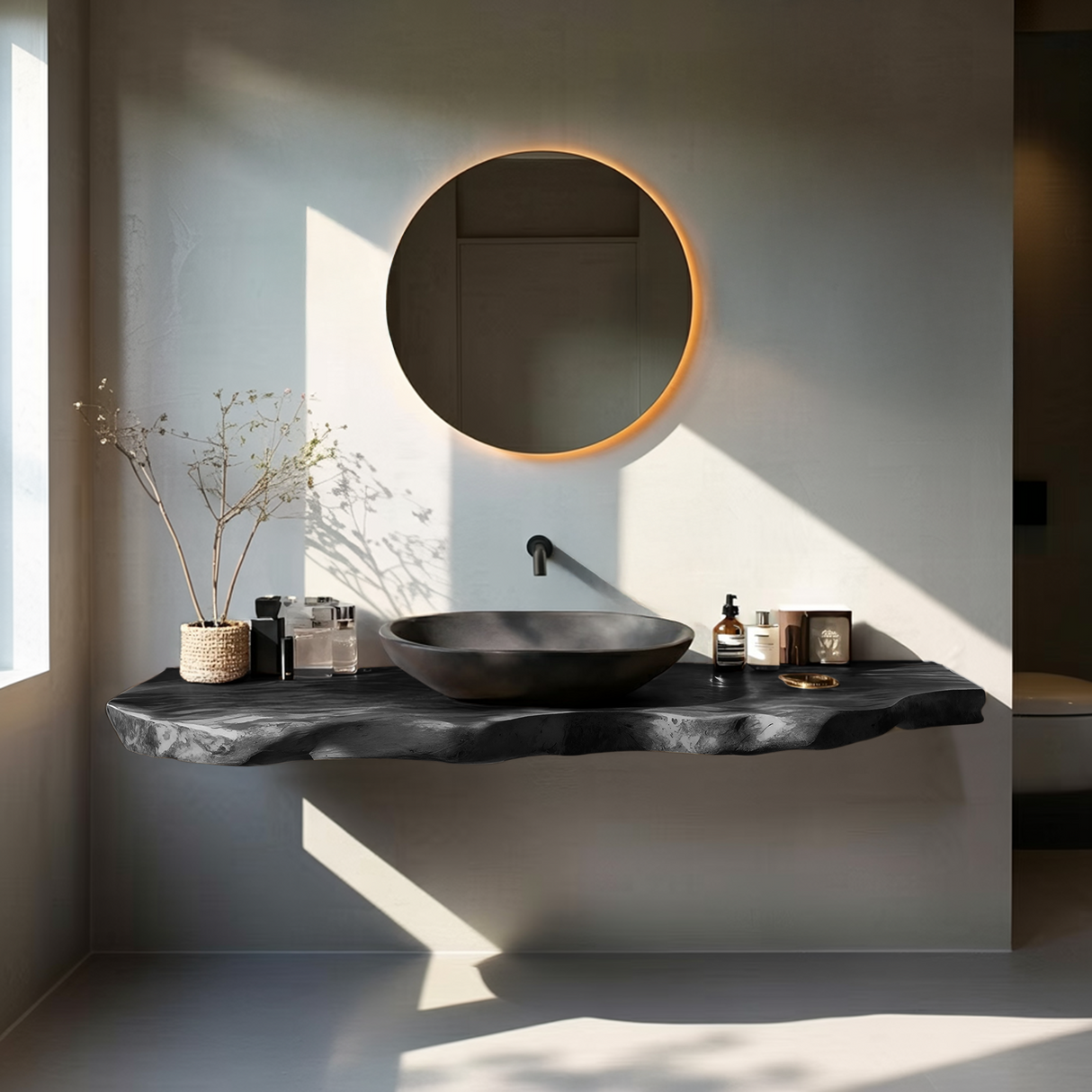 Rustic Bathroom Vanity With Live Edge Wood Detail