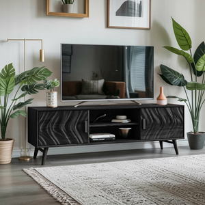 Mid Century TV Stand Wave Cabinet For Living Room And Media