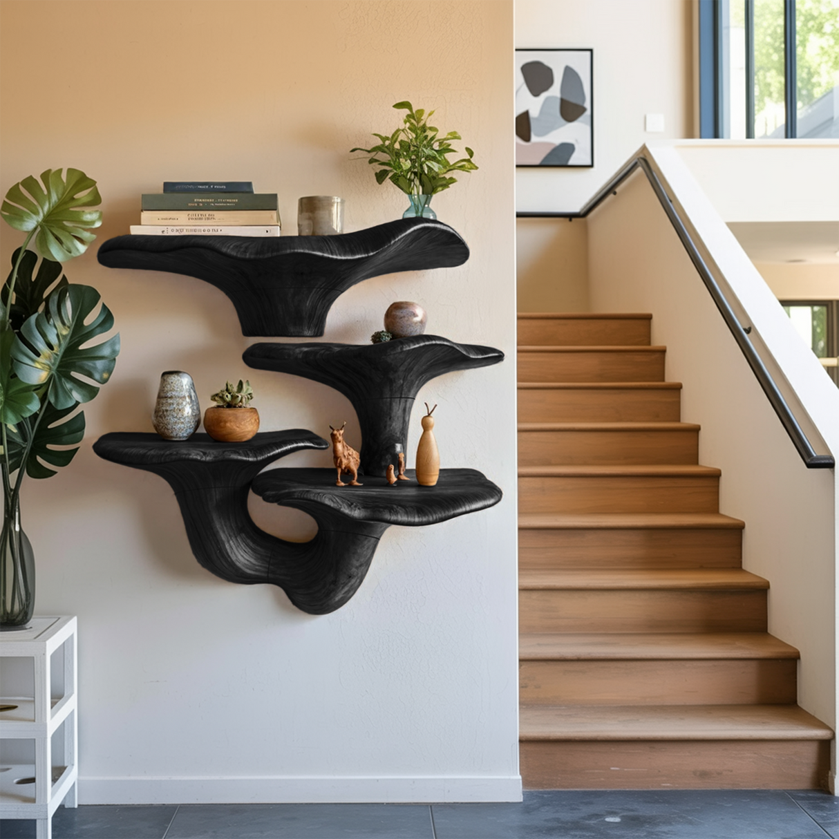 Farmhouse Wooden Live Edge Mushroom Shelf For Cozy Interior Design