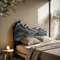 Mountain Headboard Carved For Queen And King Bed In Rustic Bedroom