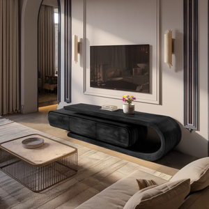 Contemporary Curved Wooden TV Console For Living Room