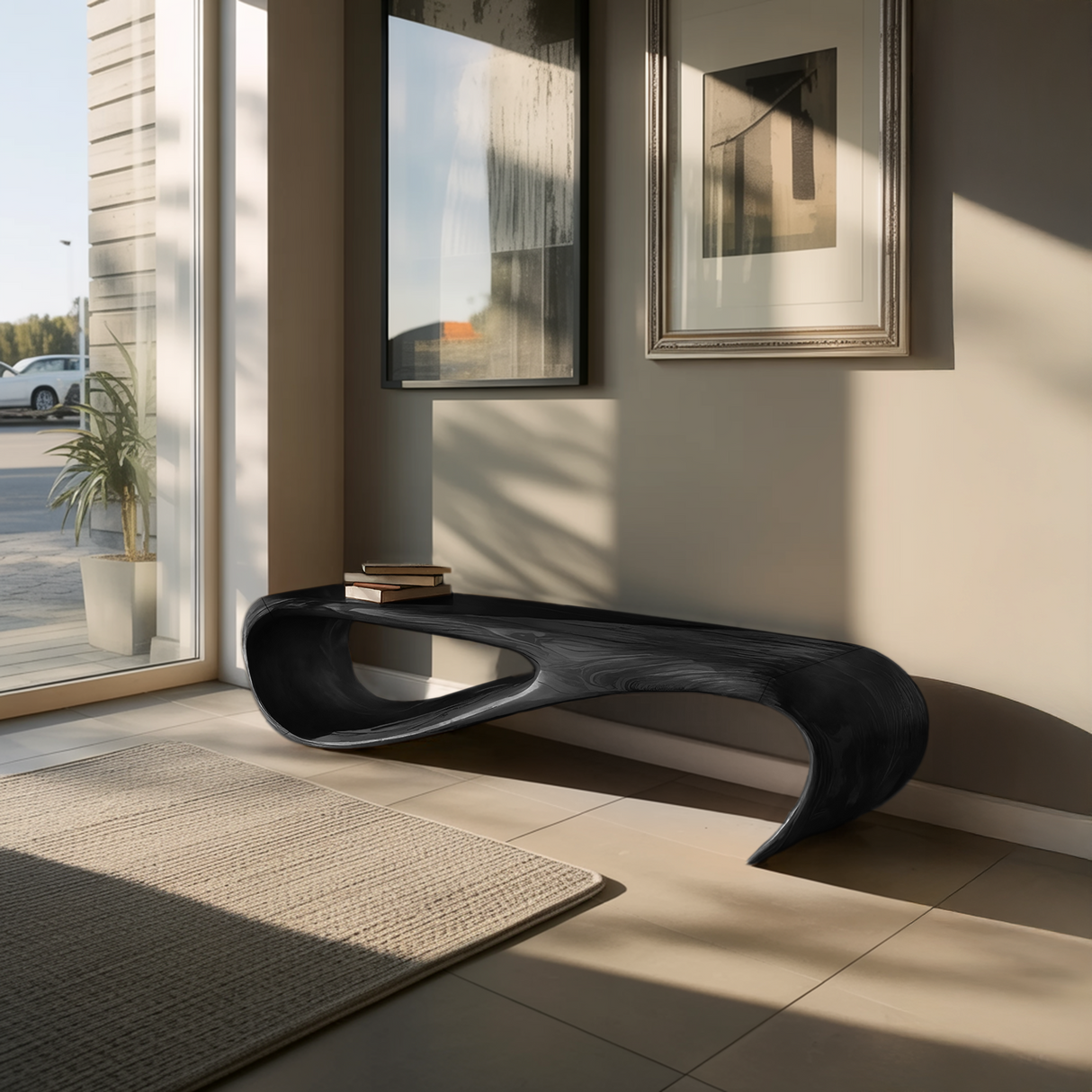 Handcrafted Style Bench With Sculptural Curves For Home