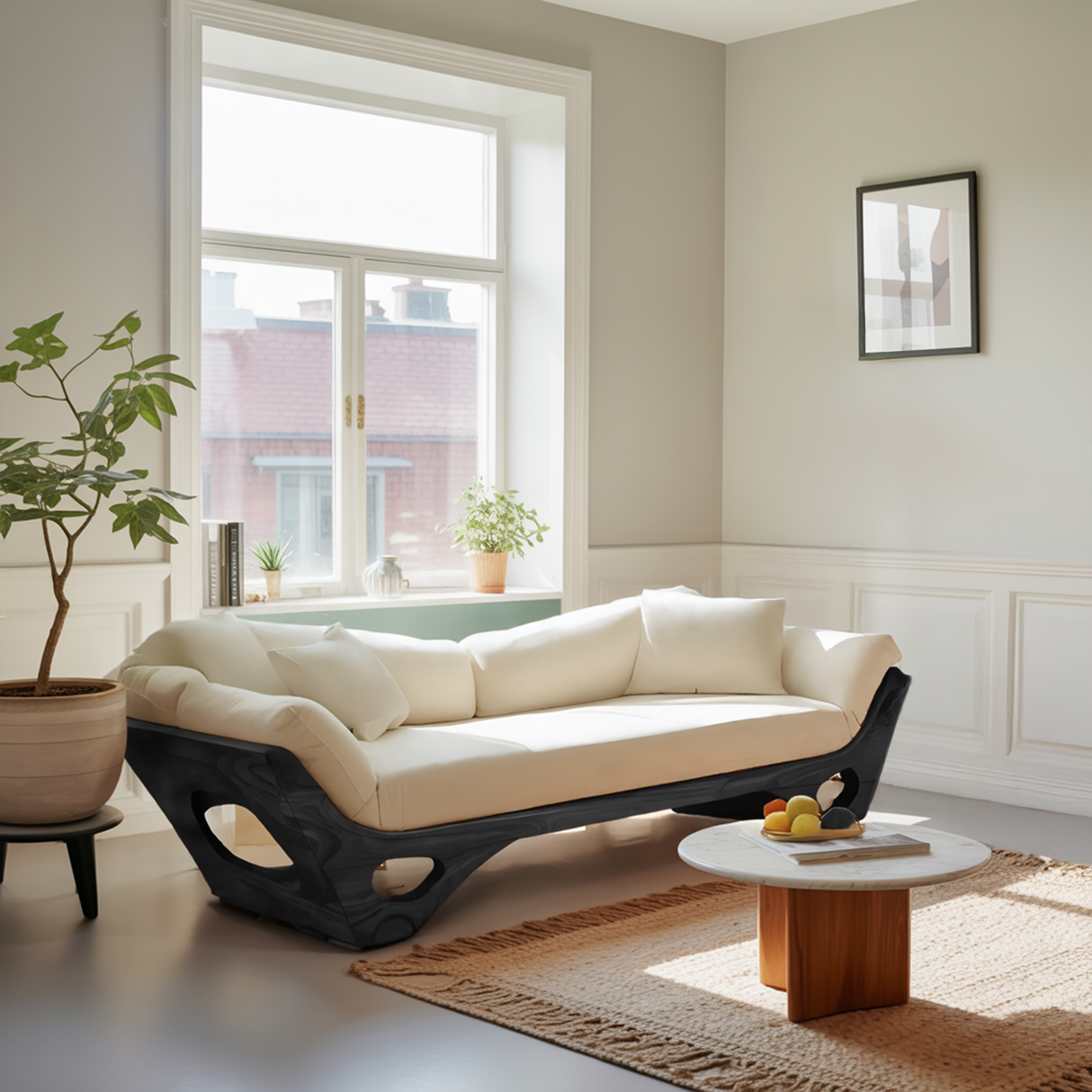 Artistic Wooden Sofa With Sculptural Organic Frame For Contemporary Home