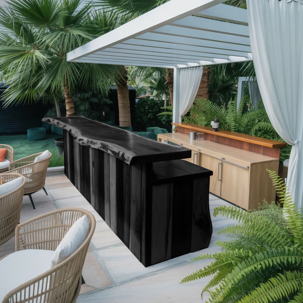 Rustic Live Edge Outdoor Bar Table For Patio Or Garden