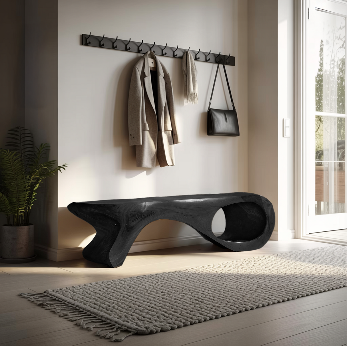 Artistic Sculptural Organic Bench For Entryway Decor