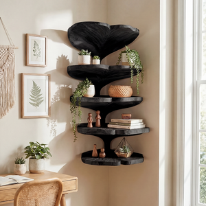 Mid Century Leaf Shape Corner Shelf Kitchen Wall Organizer