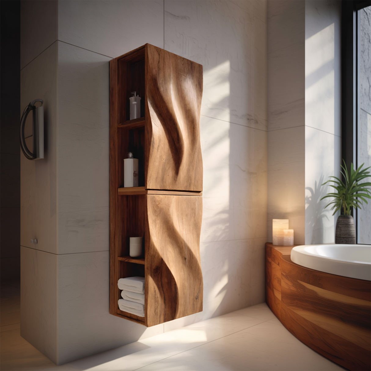 Luxury Bathroom Cabinet Wave Carved Doors For Bathroom