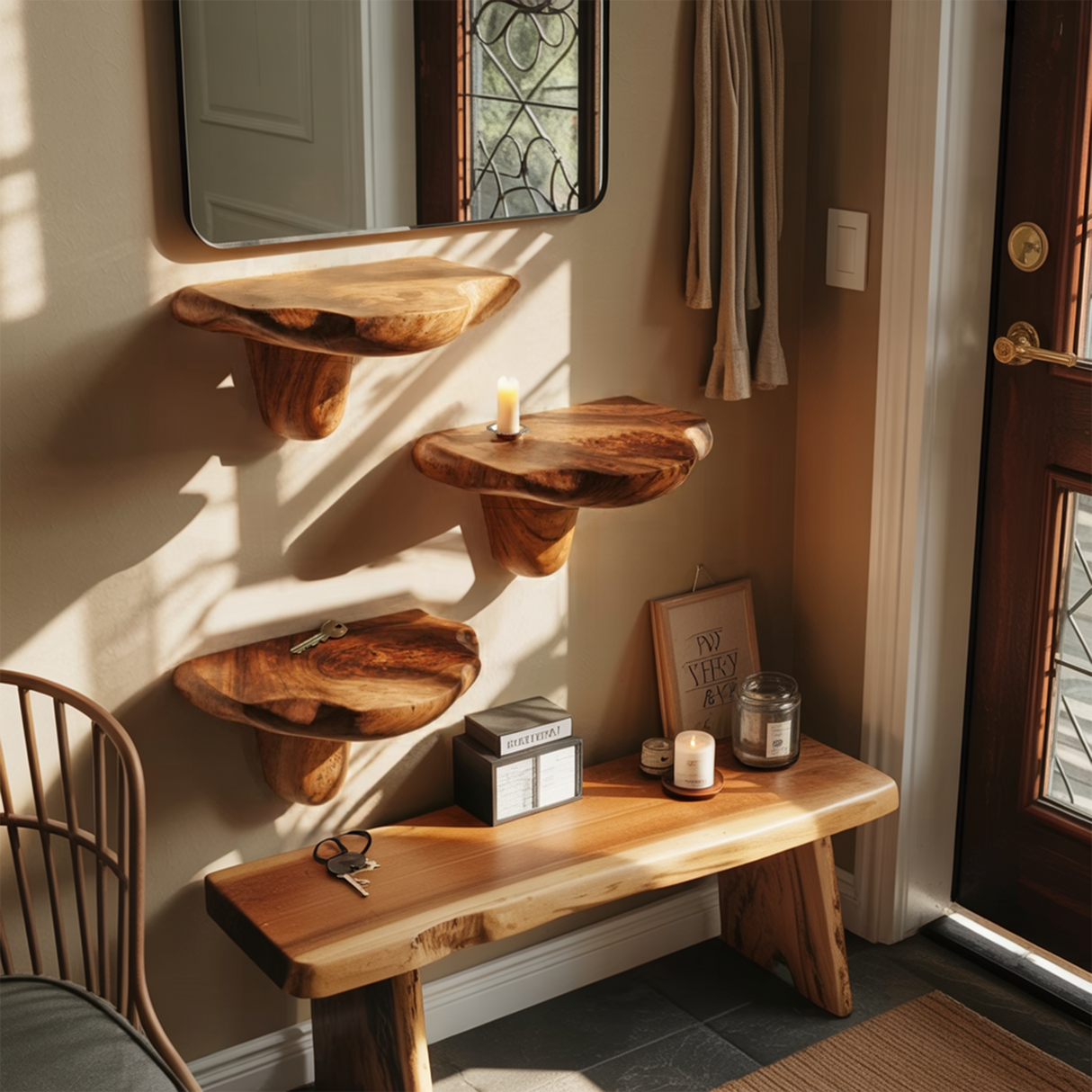 Mid Century Live Edge Mushroom Shelf For Unique Home Furniture Decor