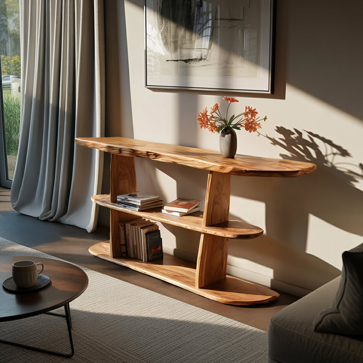 Mid Century Live Edge Console Table For Contemporary Decor