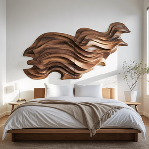 Flowing Wave Wall Sculpture With Abstract Carving For Living Room