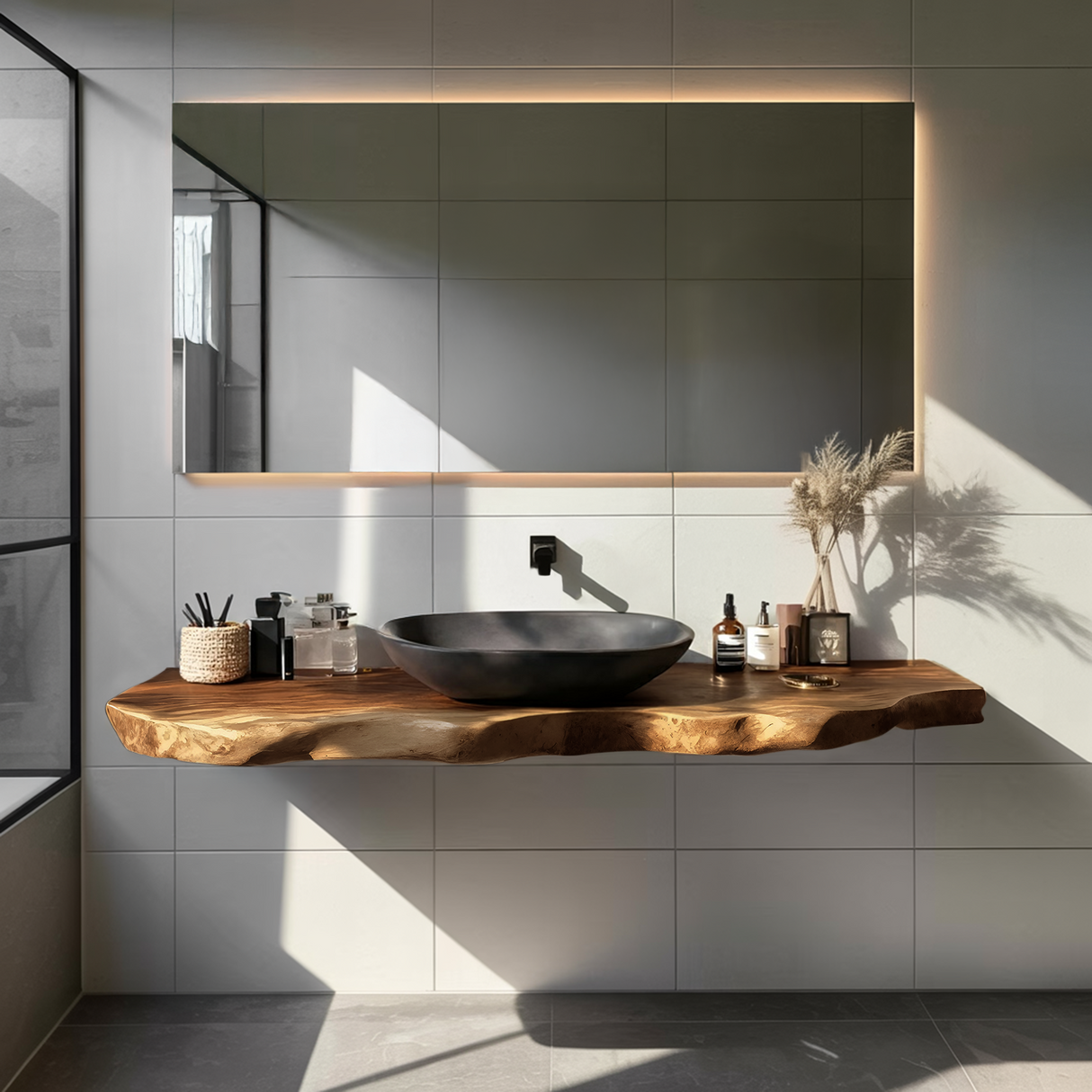 Rustic Bathroom Vanity With Live Edge Wood Detail