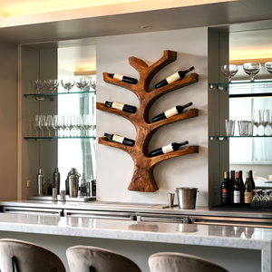Rustic Wall Mounted Tree Branch Wine Holder For Kitchen