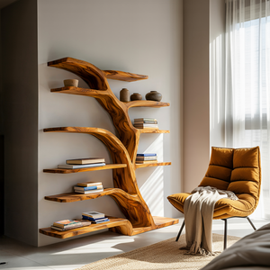 Modern Bookshelf Flowing Curved Design For Living Decor