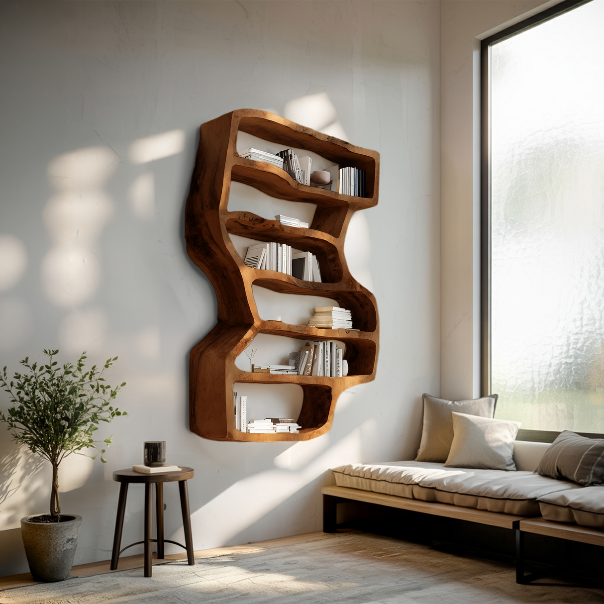 Organic Sculptural Wall Bookcase For Living Room Decor