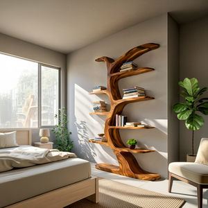 Modern Bookshelf Tree Inspired Curved Design For Living Room