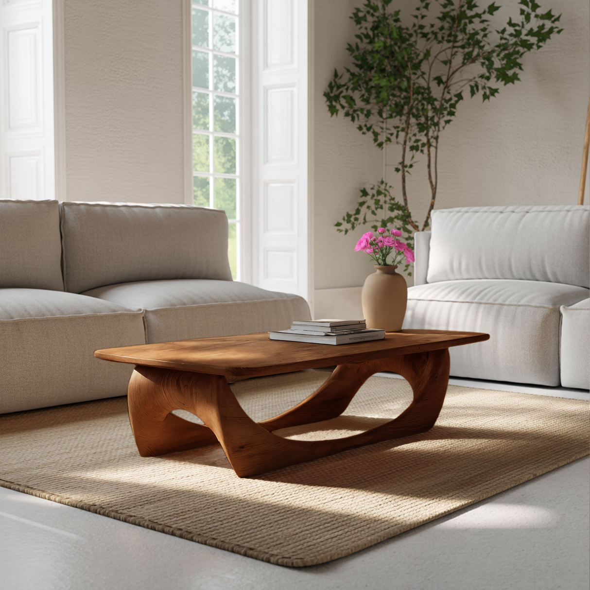 Minimal Coffee Table Smooth Curved Base For Living Room