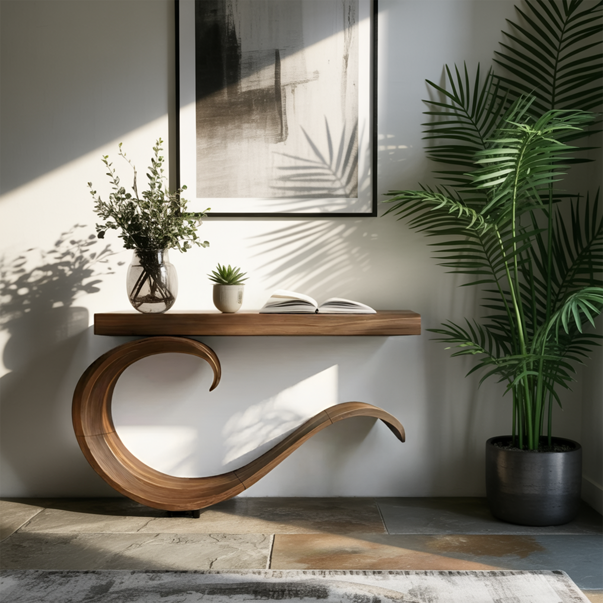 Handcrafted Sculptural Live Edge Console Table For Luxury Living Room