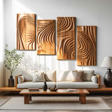 Carved Wall Art Panel With Abstract Wave Design For Hallway