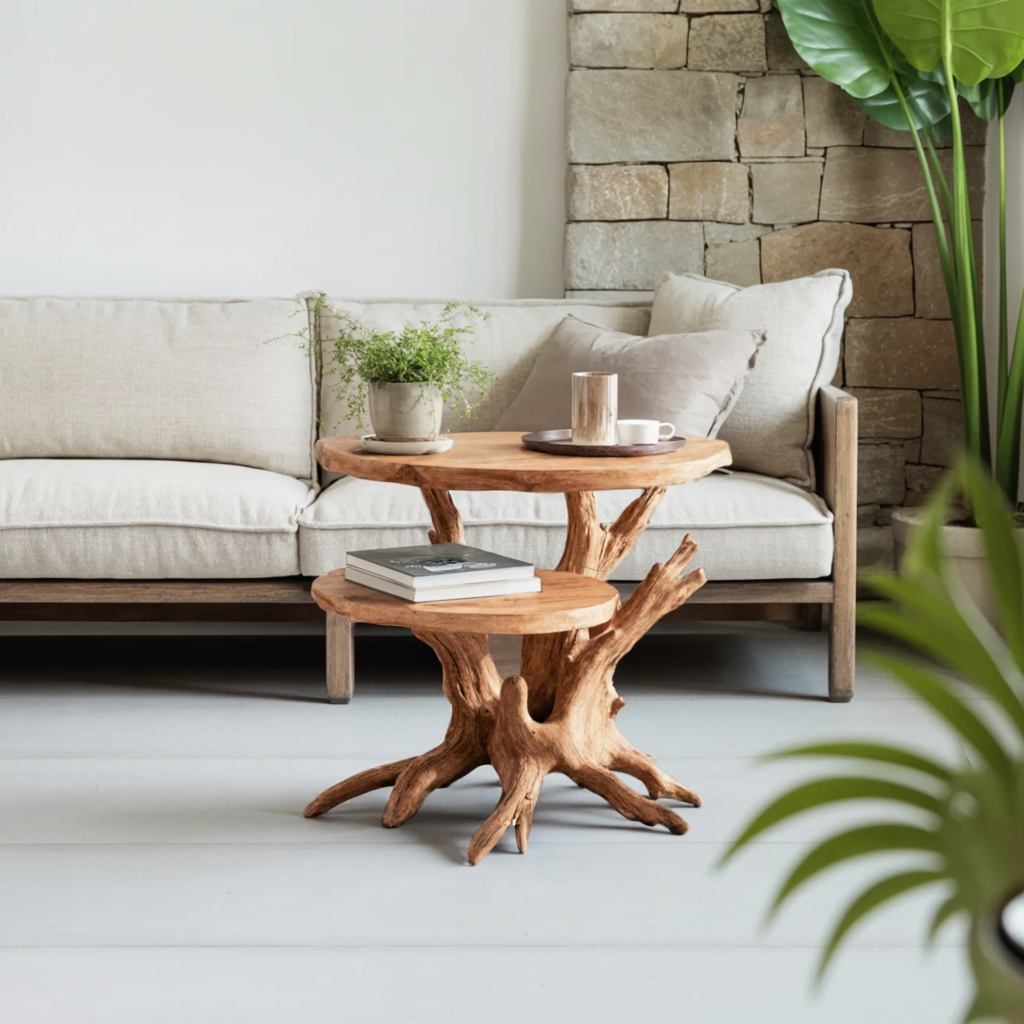 Handcrafted Round End Table Unique Living Room