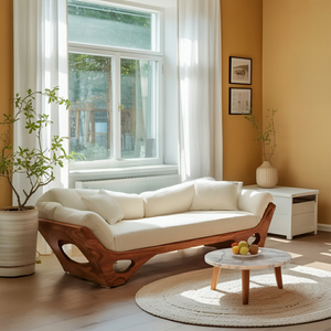 Artistic Wooden Sofa With Sculptural Organic Frame For Contemporary Home