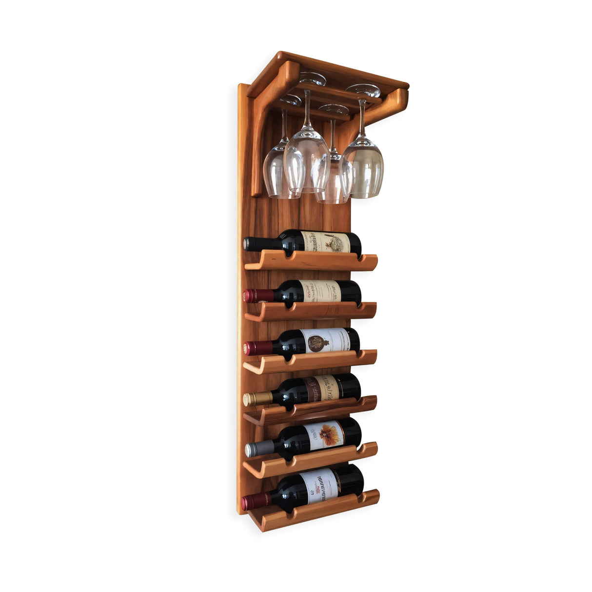 Wall Mounted Wooden Wine Rack With Glass Holder For Kitchen Or Home Bar