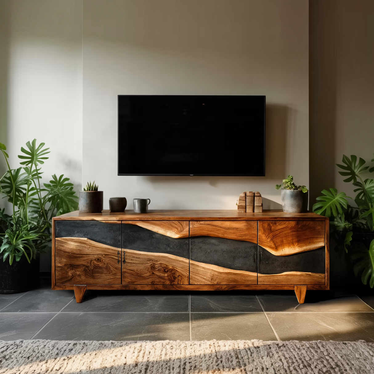 Farmhouse Solid Wood Media Console For Home Decor