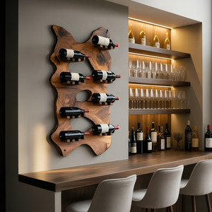 Mid Century Wooden Live Edge Wine Holder For Living Room Decor