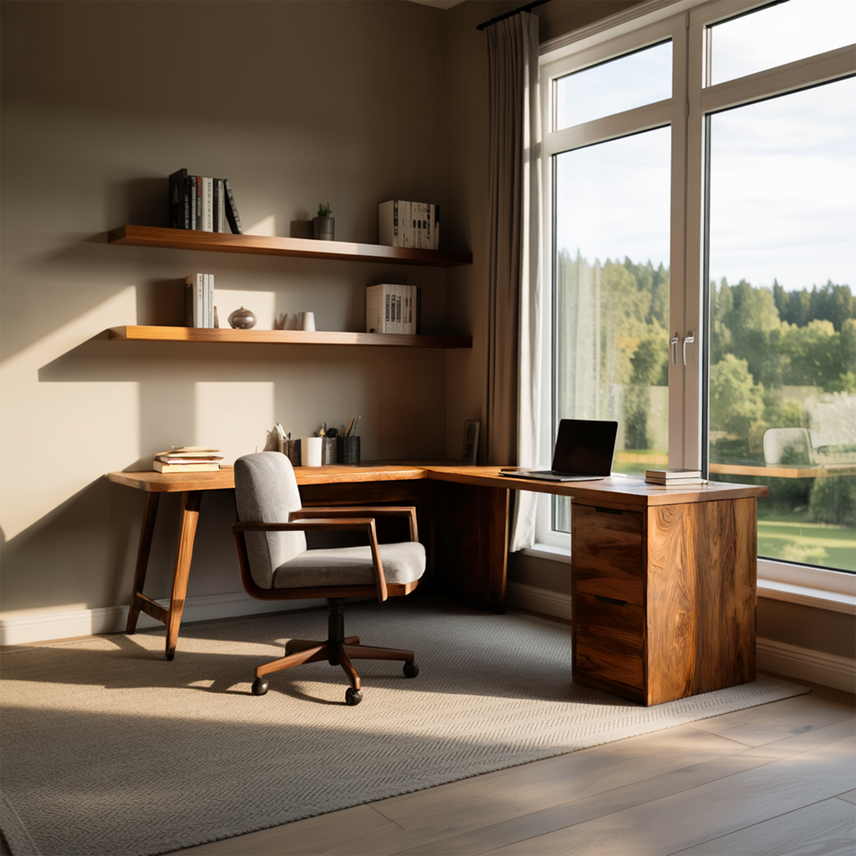 Luxury L Shaped Desk With Drawer For Home Office