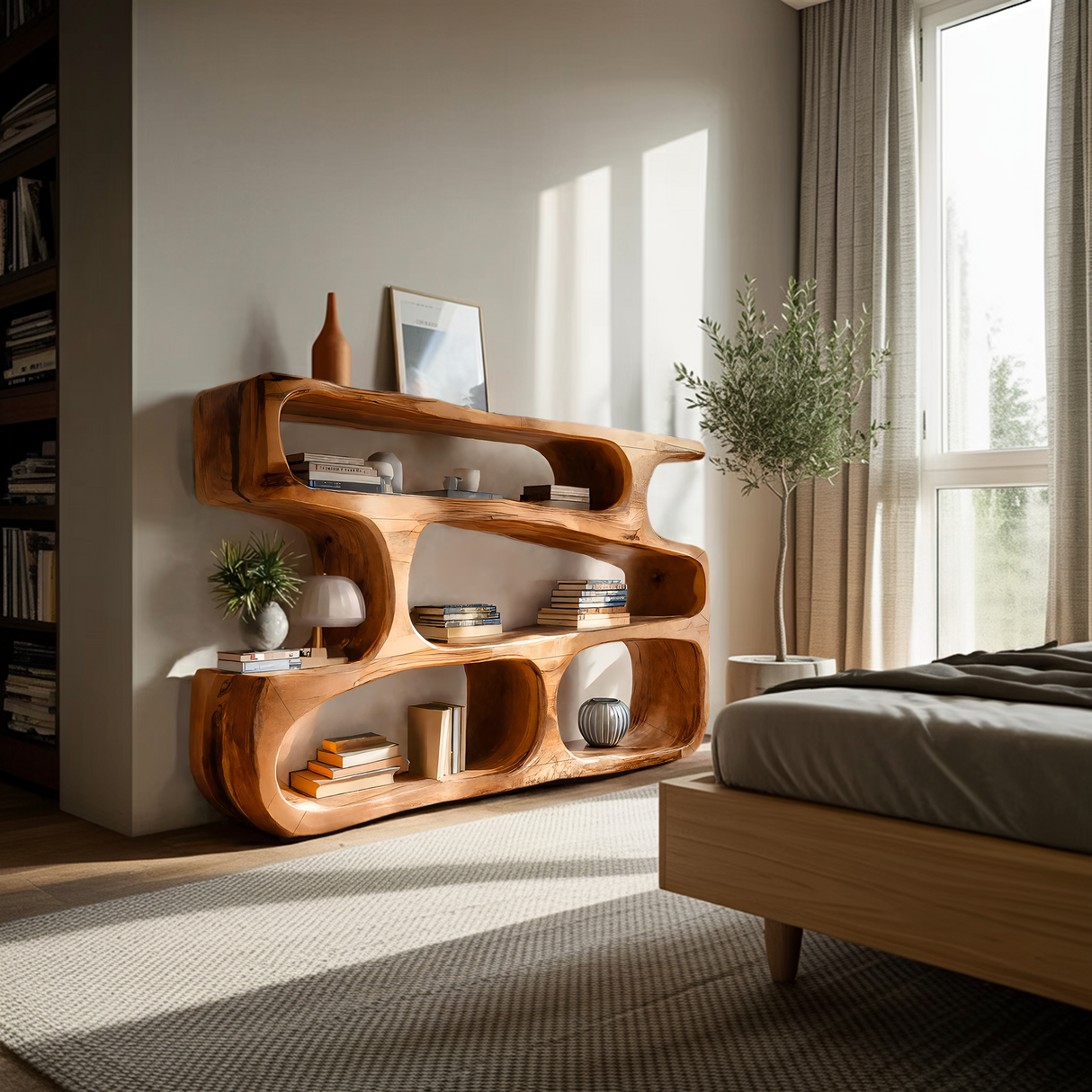 Modern Curved Bookcase Statement Piece For Living Room