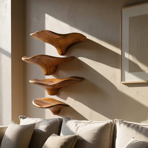 Mid Century Wooden Live Edge Mushroom Shelf For Natural Home Decor