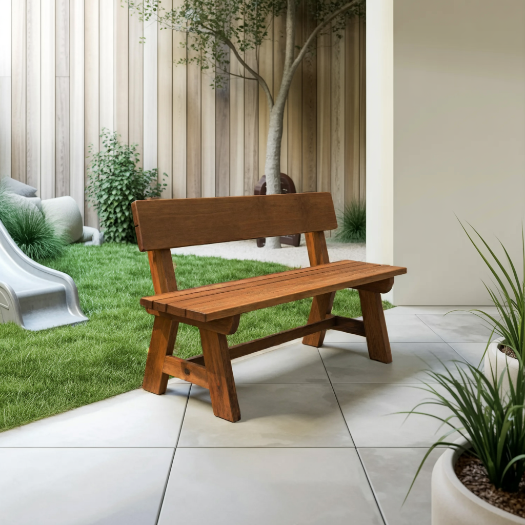 Rustic Garden Bench With Backrest For Patio Or Porch