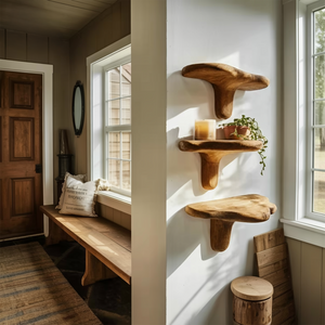 Handcrafted Wooden Mushroom Shelf For Modern Entryway Design