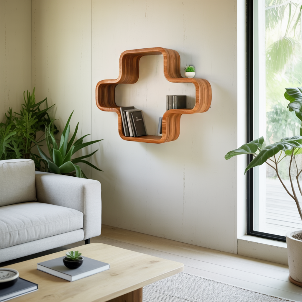 Modern Geometric Wall Mounted Bookshelf For Living Room And Office