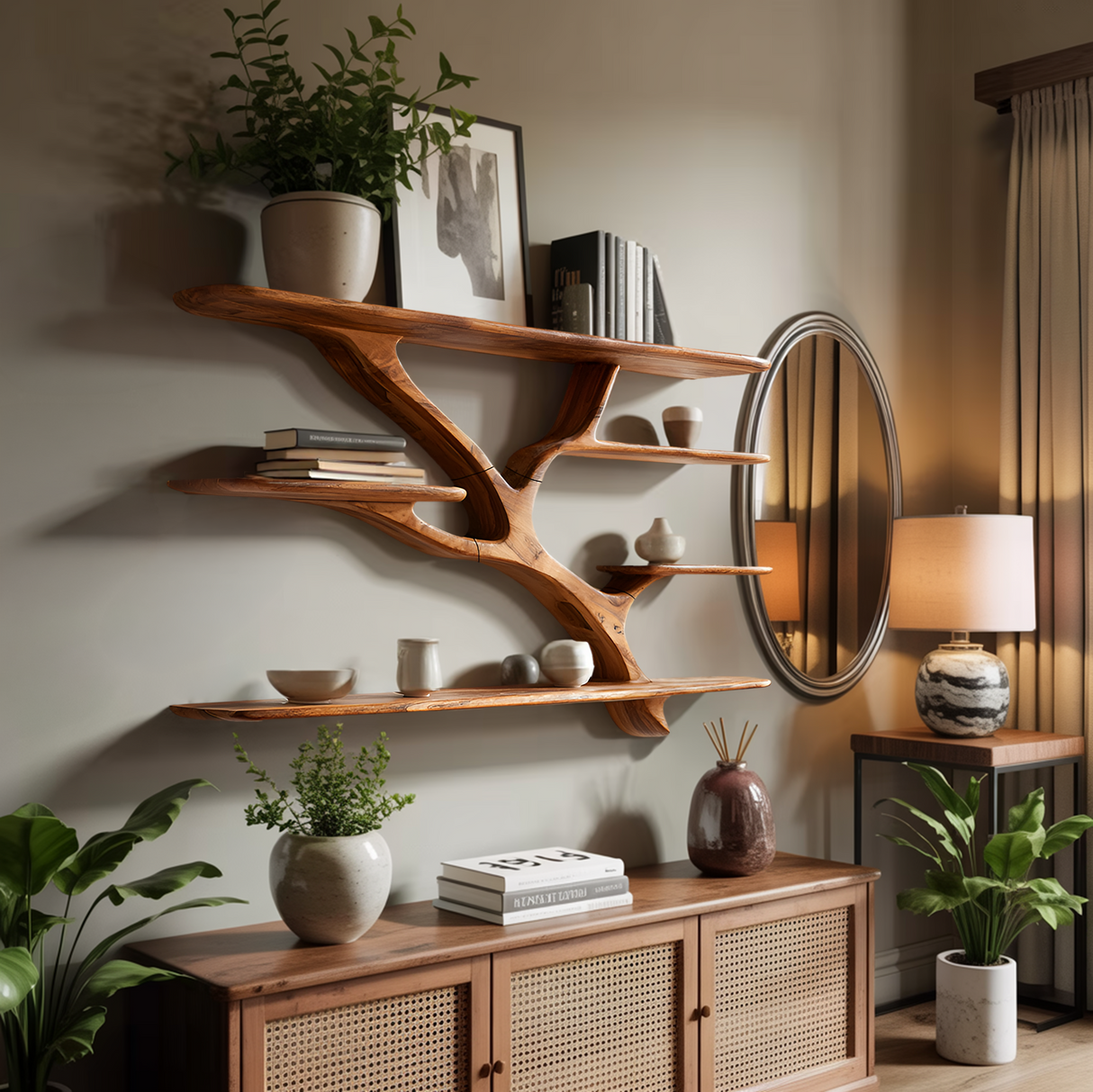 Industrial Floating Wooden Shelving Unit For Bedroom Organizer