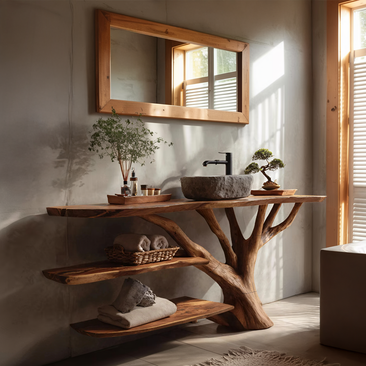 Farmhouse Wooden Live Edge Bathroom Vanity For Rustic Bathroom Design