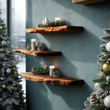 Mid Century Wooden Floating Shelf For Living Room Christmas Decor