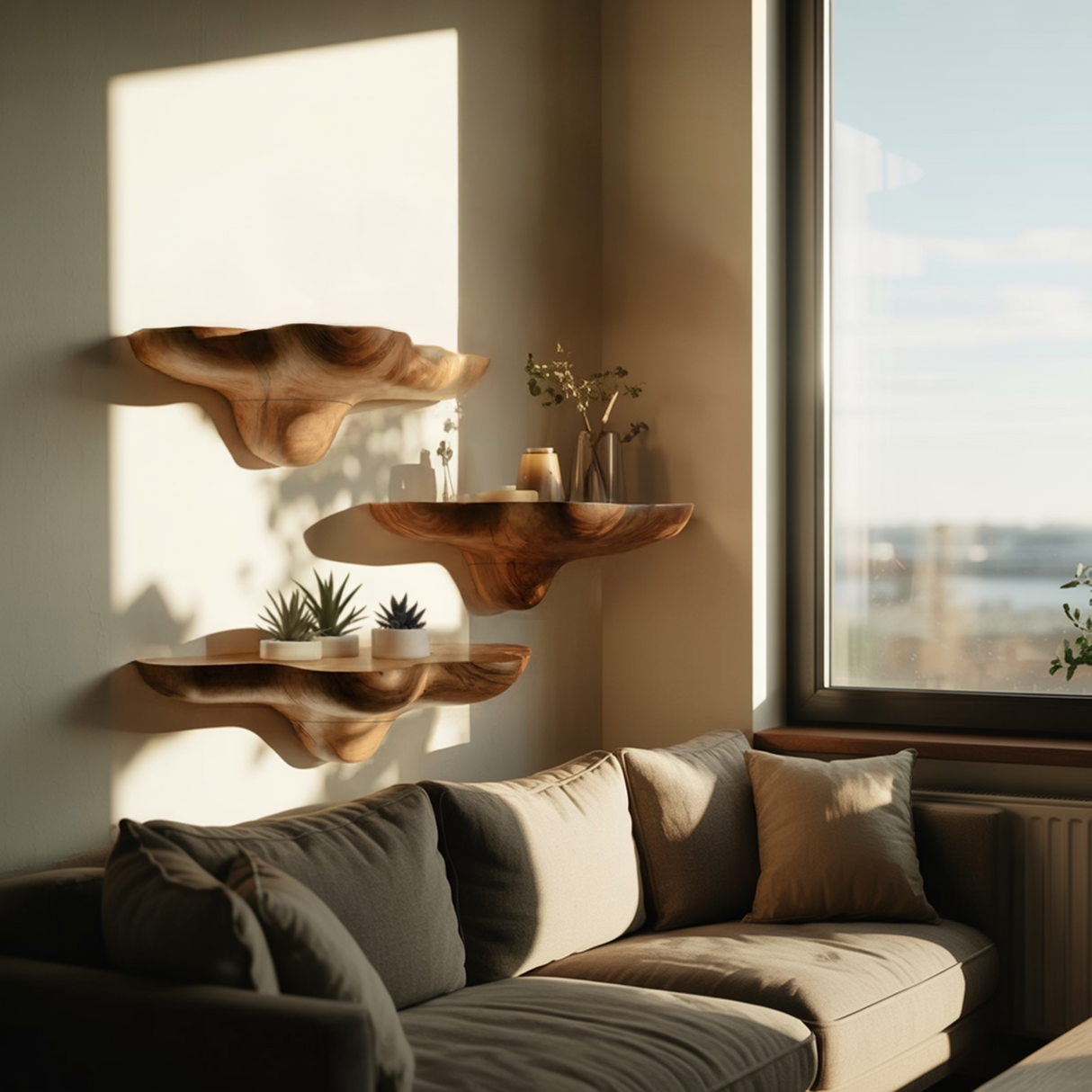Mid Century Solid Wood Mushroom Shelf For Stylish Furniture Decor