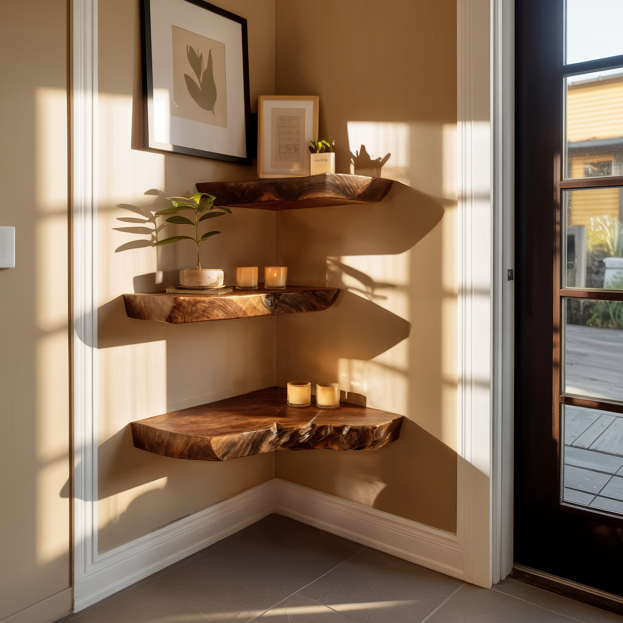 Farmhouse Solid Wood Corner Shelf For Bedroom Decor And Entryway Design