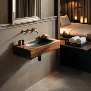 Farmhouse Wooden Live Edge Wood Basin For Organic Bathroom Design