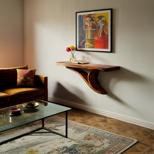 Modern Sculptural Wood Floating Shelf For Entryway Decor