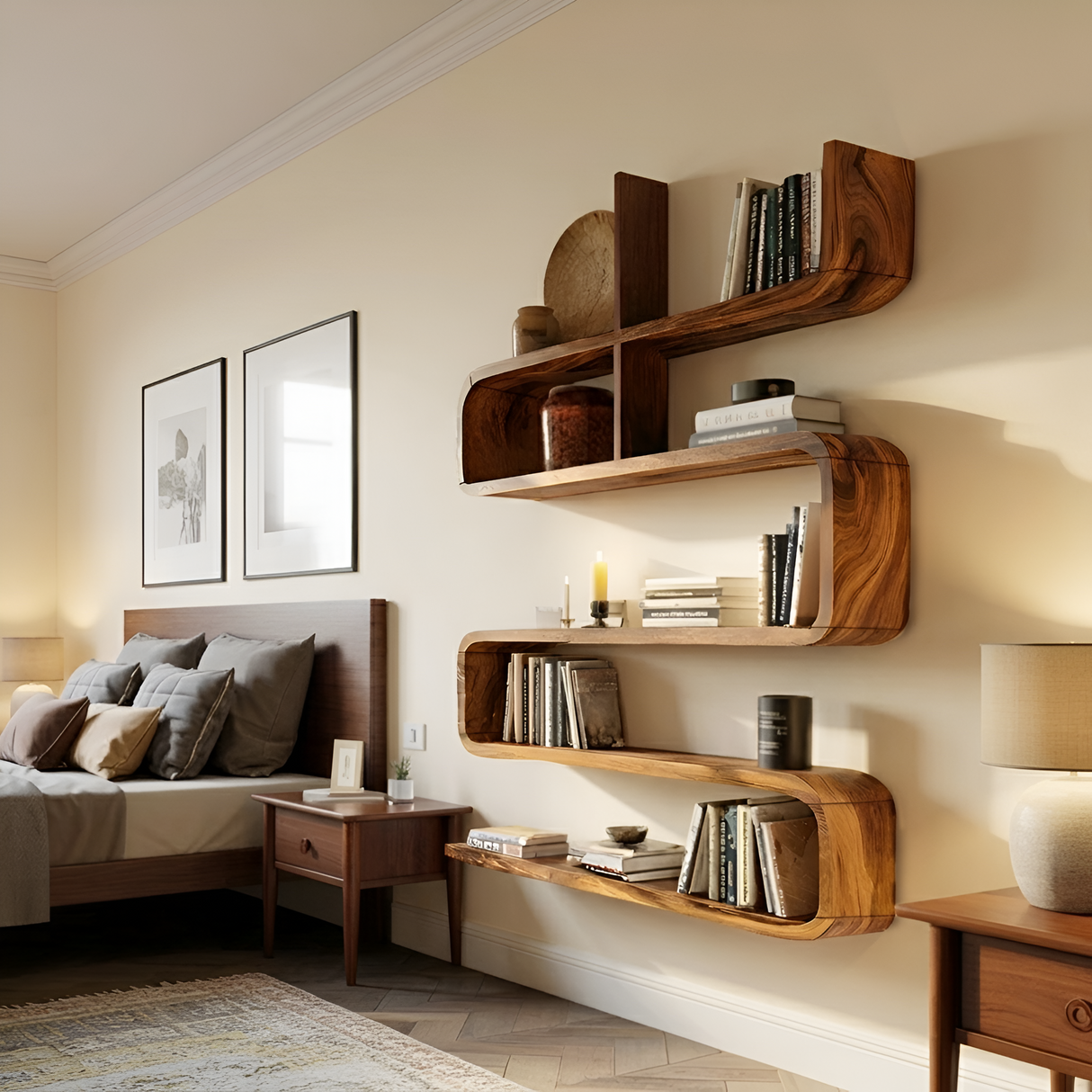 Modern Natural Wood Display Shelf For Living Room Wall Decor