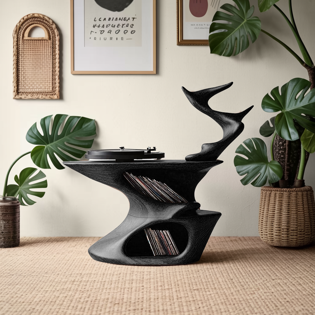 Rustic Live Edge Record Stand For Entryway