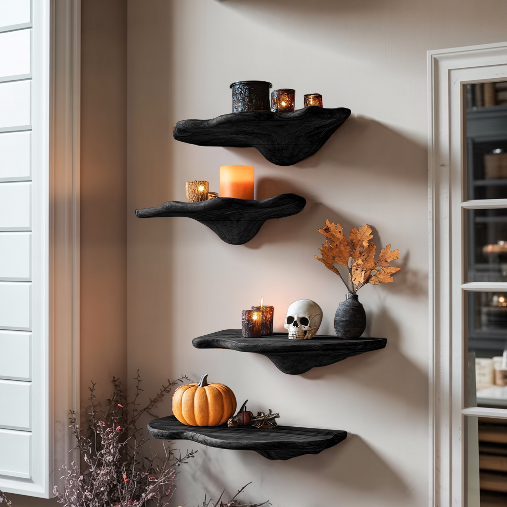 Farmhouse Solid Wood Mushroom Shelf For Halloween Entryway Style