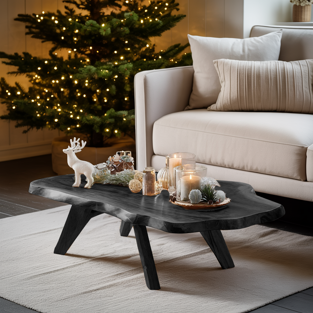 Rustic Live Edge Coffee Table Solid Wood For Christmas Furniture
