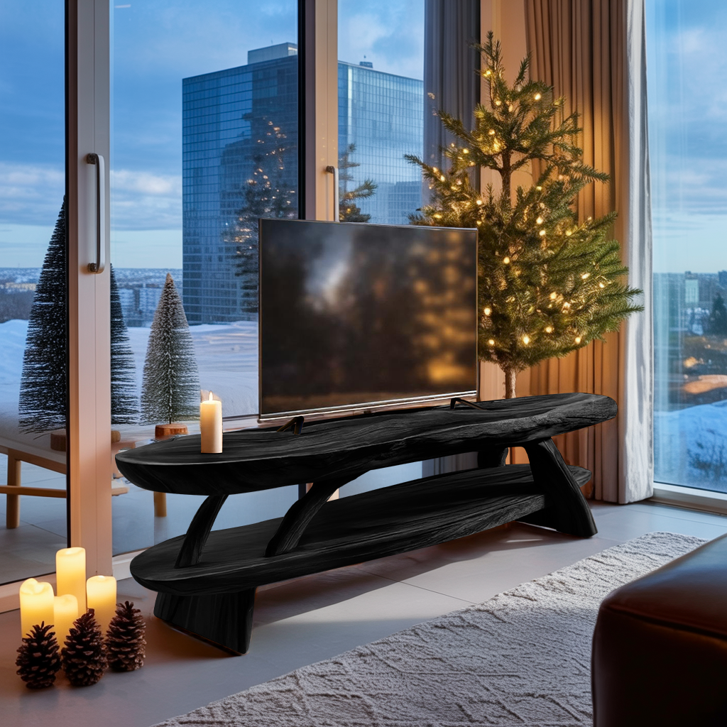 Modern Wooden Live Edge TV Console For Winter Living Room