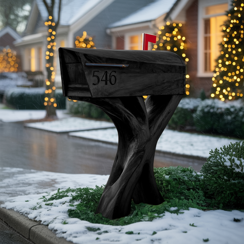 Modern Solid Wood Sculpture Mailbox For Patio Garden Yard Decor